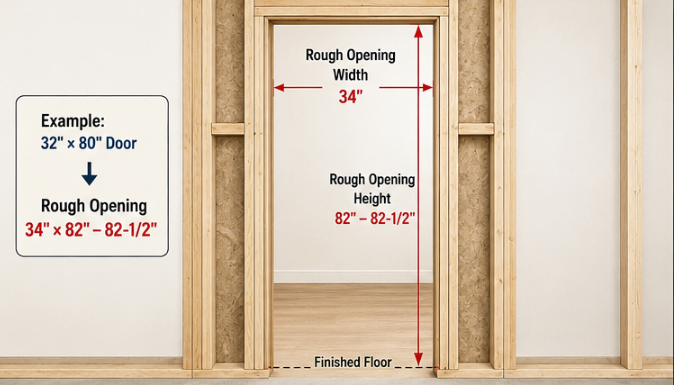 Interior door rough opening width and height diagram