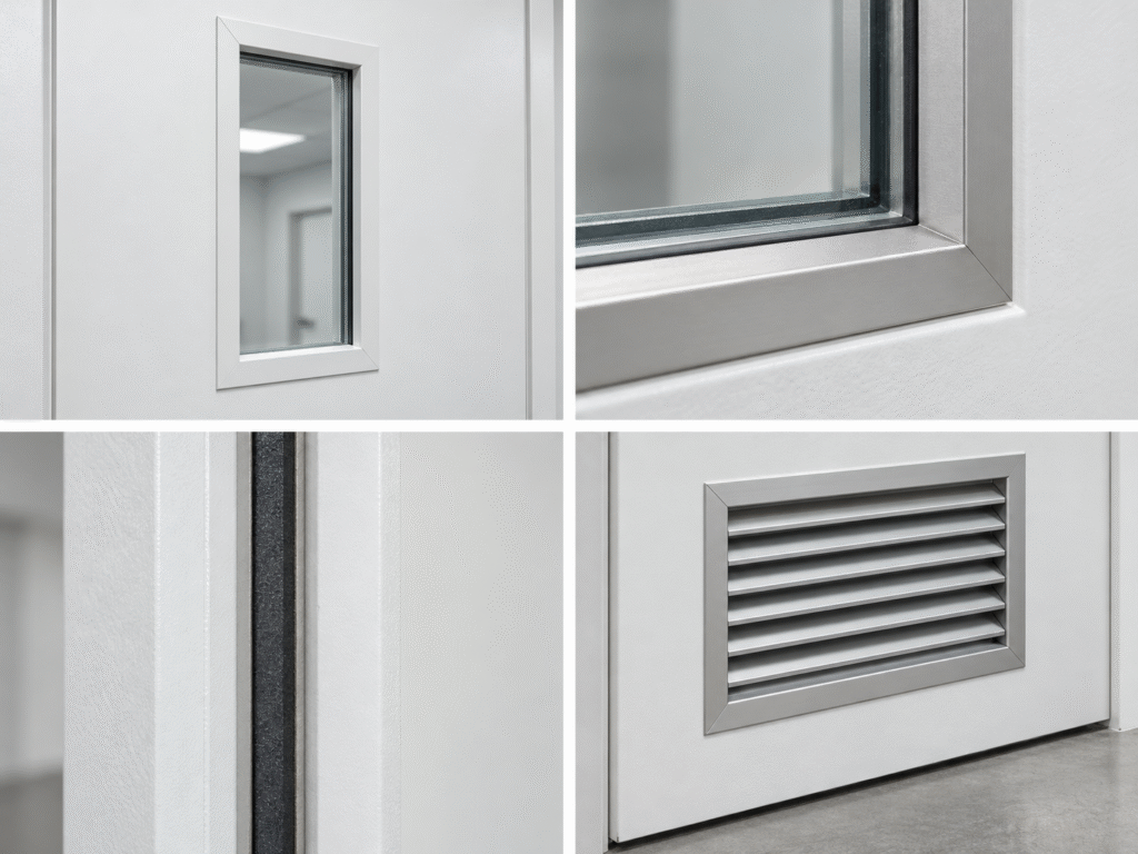 Fire door glazing, seals, and listed components